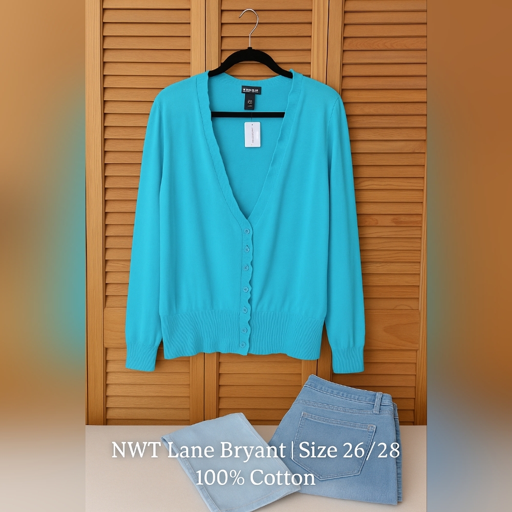 Lane Bryant NWT Aqua Blue Ruffle Long Sleeve Button Cardigan Size 26/28
